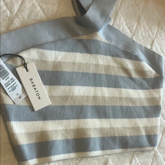 Aritzia Babaton Sculpt Knit Criss Cross Cropped Tank Birch/ Cement Blue NWT - Picture 8 of 11